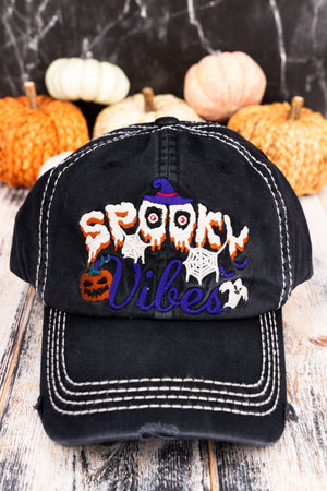 Distressed Black 'Spooky Vibes' Cap - Wholesale Accessory Market