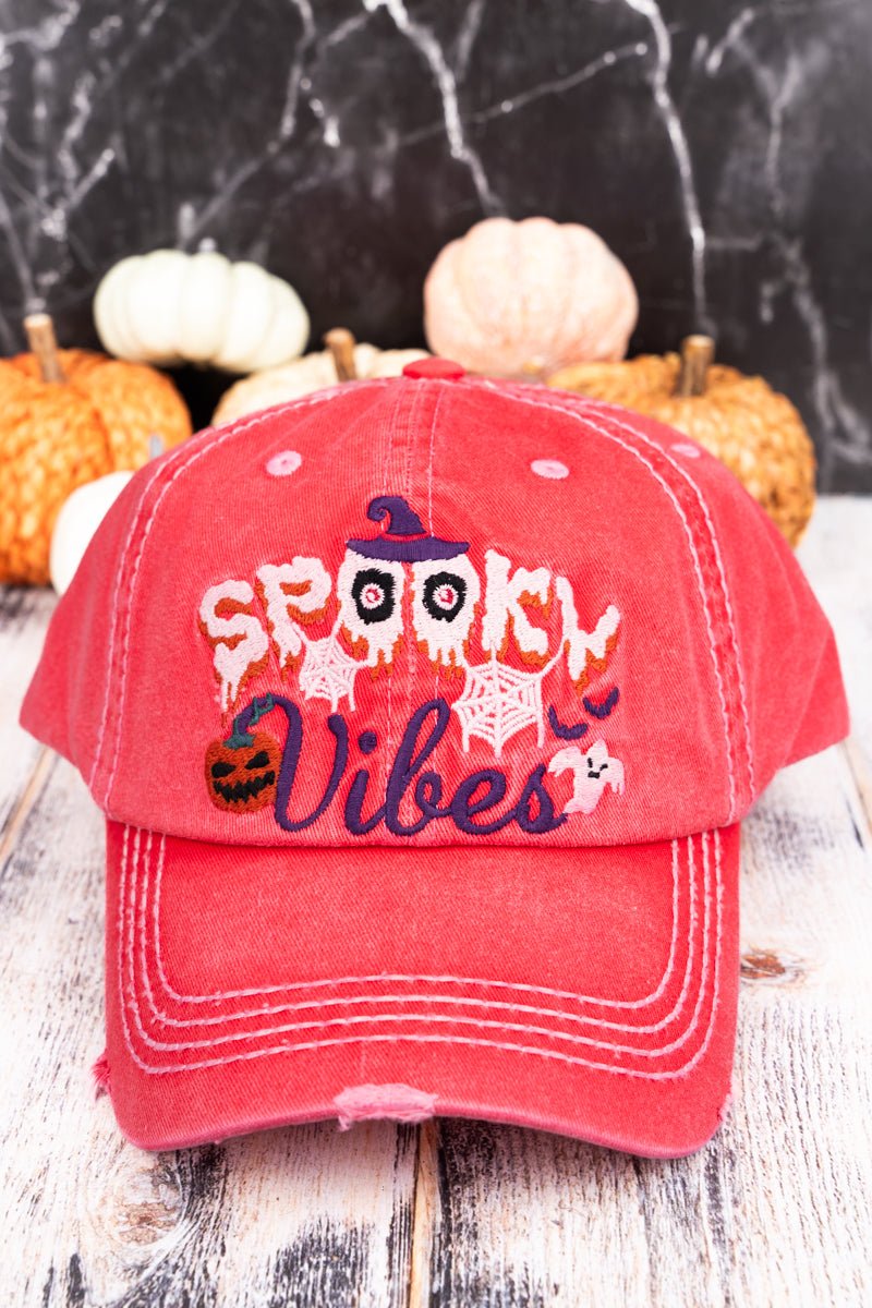 Distressed Salmon 'Spooky Vibes' Cap - Wholesale Accessory Market