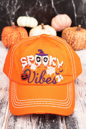 Distressed Orange 'Spooky Vibes' Cap - Wholesale Accessory Market