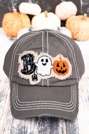 Distressed Steel Gray Halloween 'Boo' Cap - Wholesale Accessory Market