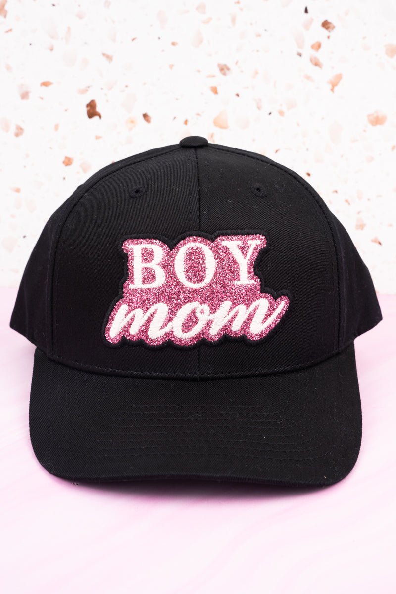 Black Glitter 'Boy Mom' Snapback Cap - Wholesale Accessory Market