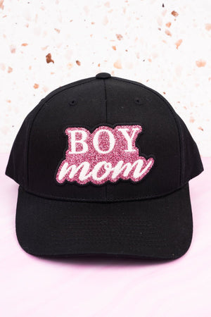 Black Glitter 'Boy Mom' Snapback Cap - Wholesale Accessory Market