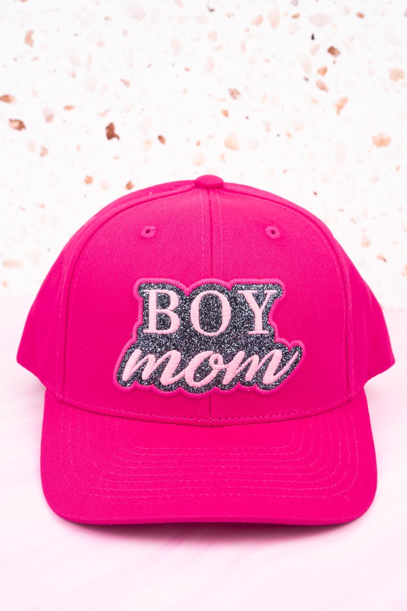 Hot Pink Glitter 'Boy Mom' Snapback Cap - Wholesale Accessory Market