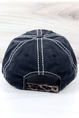 Distressed Black 'Baseball Babe' Leopard Heart Cap - Wholesale Accessory Market