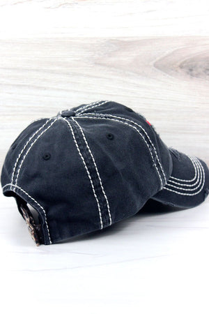 Distressed Black 'Baseball Babe' Leopard Heart Cap - Wholesale Accessory Market