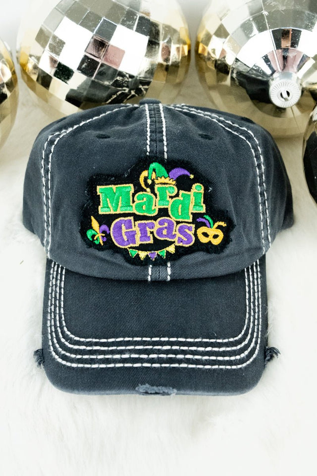 Distressed Black 'Mardi Gras' Cap - Wholesale Accessory Market