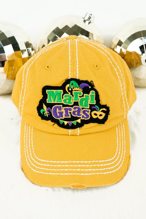 Distressed Yellow 'Mardi Gras' Cap - Wholesale Accessory Market