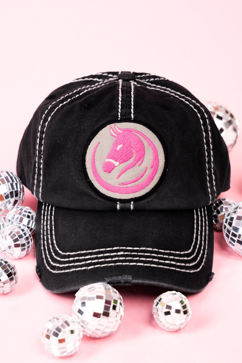 Distressed Black Horse Emblem Cap - Wholesale Accessory Market