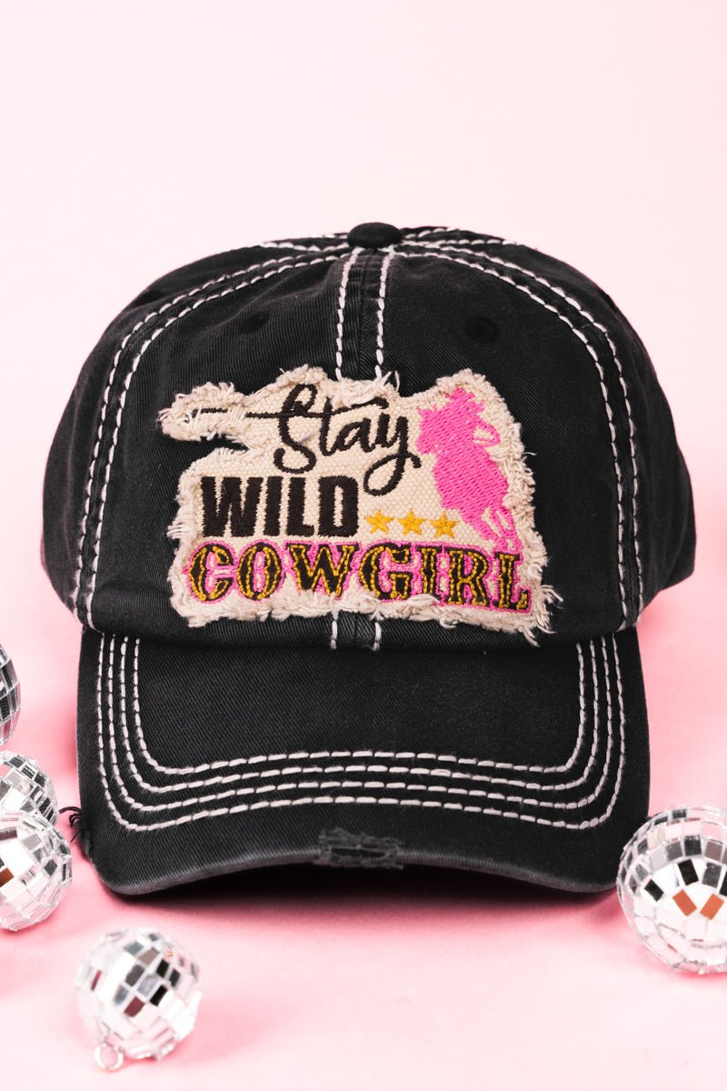 Distressed Black 'Stay Wild Cowgirl' Cap - Wholesale Accessory Market