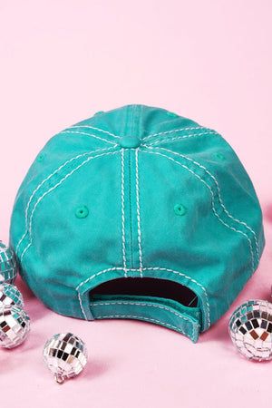 Distressed Turquoise 'Stay Wild Cowgirl' Cap - Wholesale Accessory Market