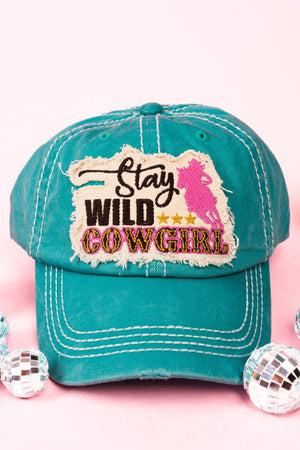 Distressed Turquoise 'Stay Wild Cowgirl' Cap - Wholesale Accessory Market