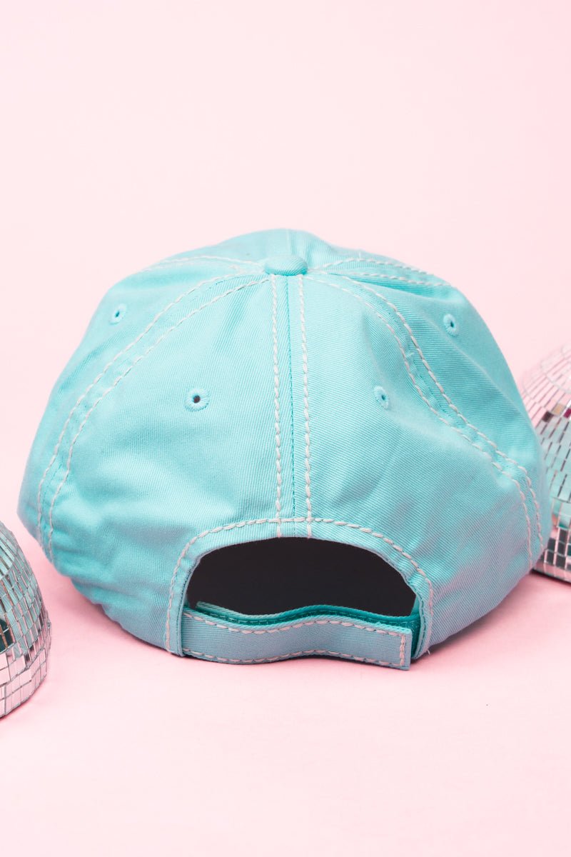 Distressed Mint Blue 'Pray For Birdies' Cap - Wholesale Accessory Market