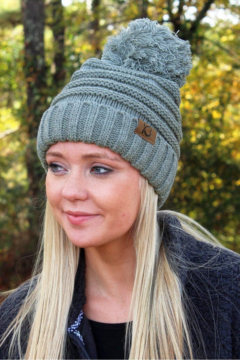 Snowball Fight Pom Pom Beanie, Light Gray - Wholesale Accessory Market