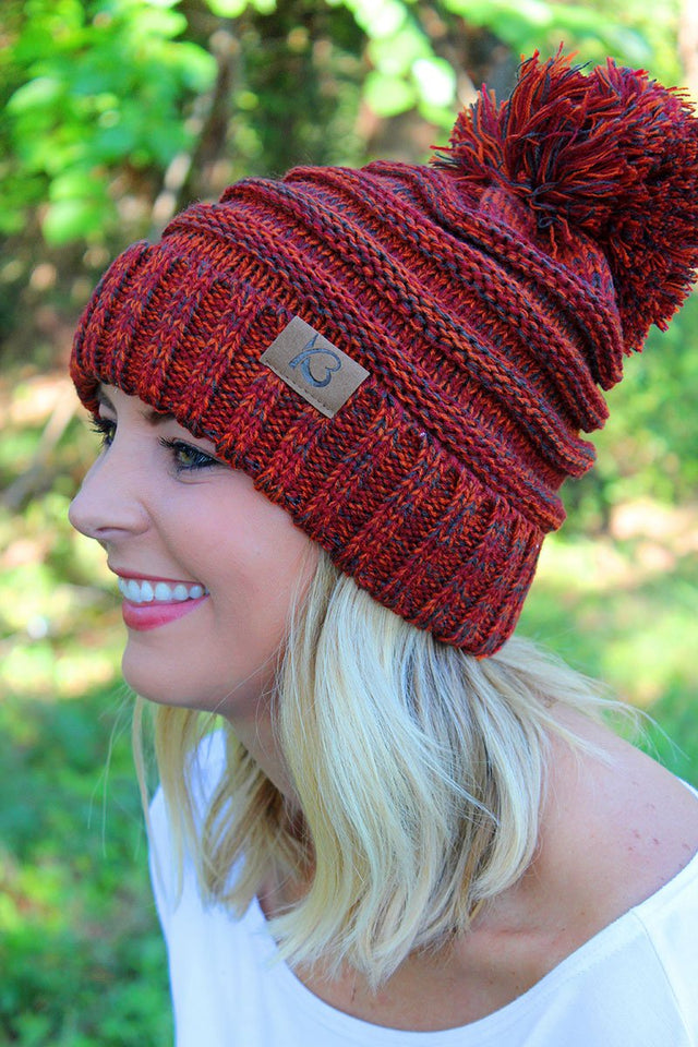 Snowball Fight Pom Pom Beanie, Orange Mix - Wholesale Accessory Market