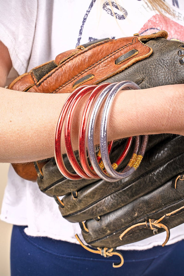 Refuse To Lose Red and Gray Glitter Jelly Tube Bracelet Set - Wholesale Accessory Market