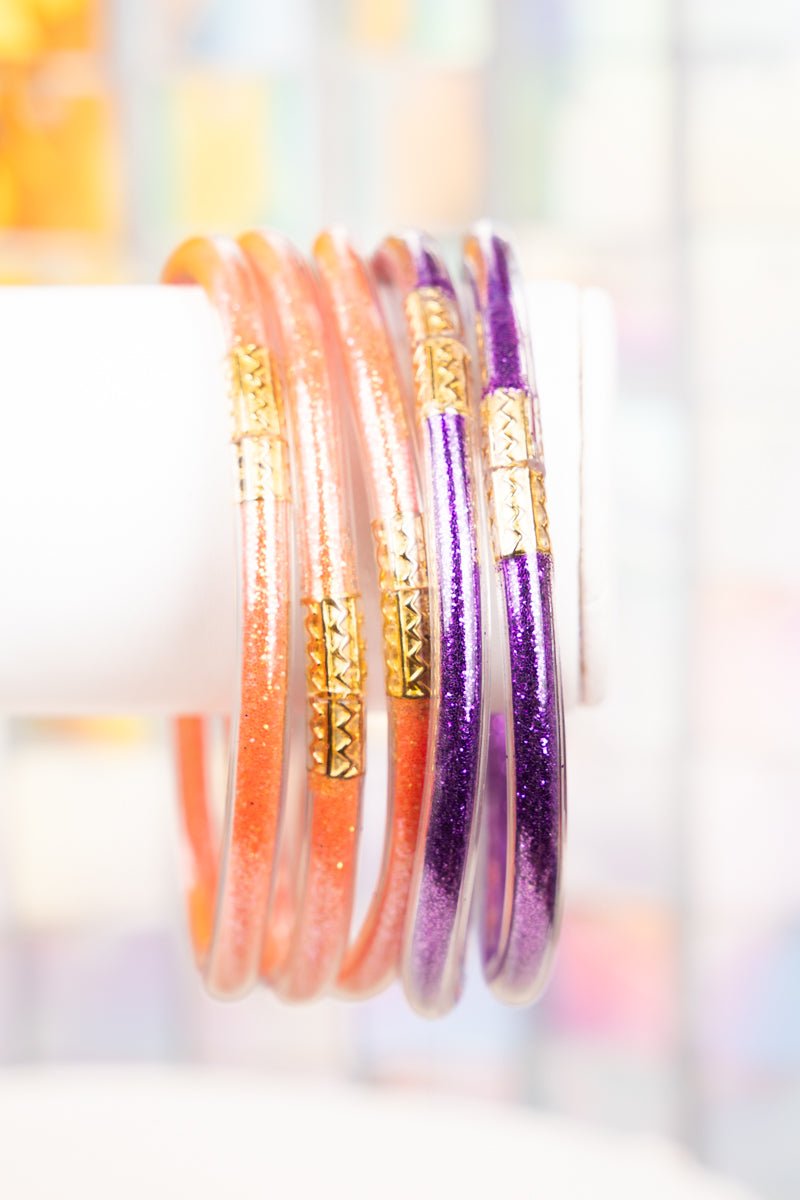 Refuse To Lose Purple and Orange Glitter Jelly Tube Bracelet Set - Wholesale Accessory Market