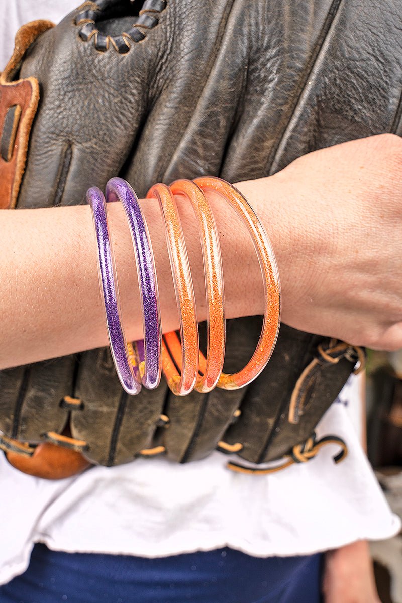 Refuse To Lose Purple and Orange Glitter Jelly Tube Bracelet Set - Wholesale Accessory Market