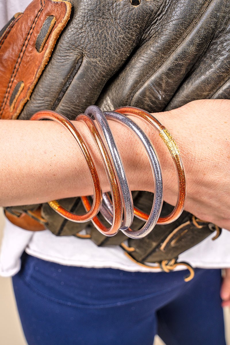 Refuse To Lose Burnt Orange and Blue Glitter Jelly Tube Bracelet Set - Wholesale Accessory Market