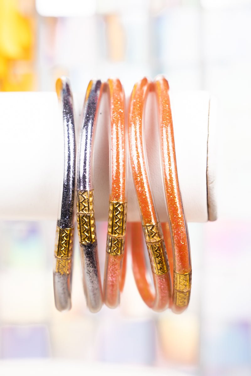 Refuse To Lose Orange and Silver Glitter Jelly Tube Bracelet Set - Wholesale Accessory Market