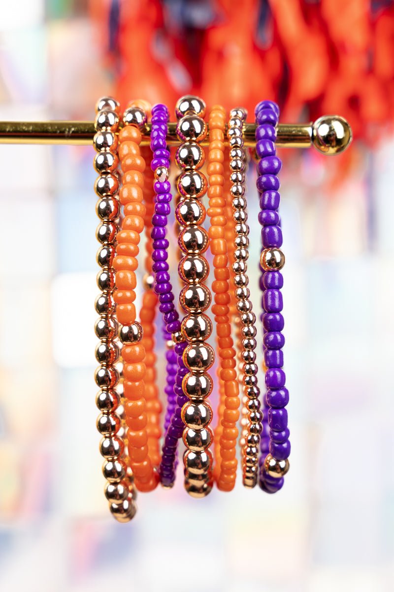 Expect Victory Orange and Purple Beaded Bracelet Set - Wholesale Accessory Market