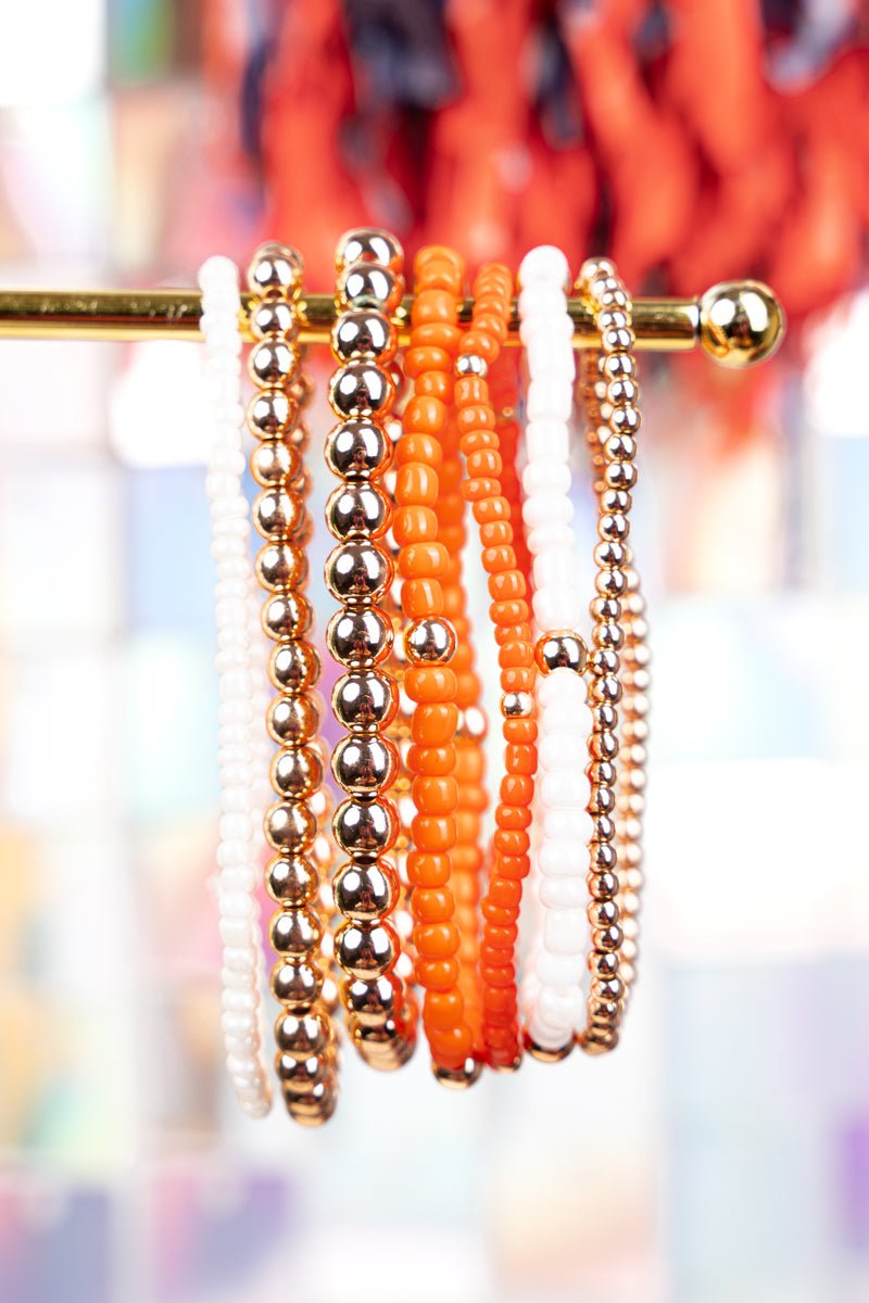 Expect Victory Orange and White Beaded Bracelet Set - Wholesale Accessory Market