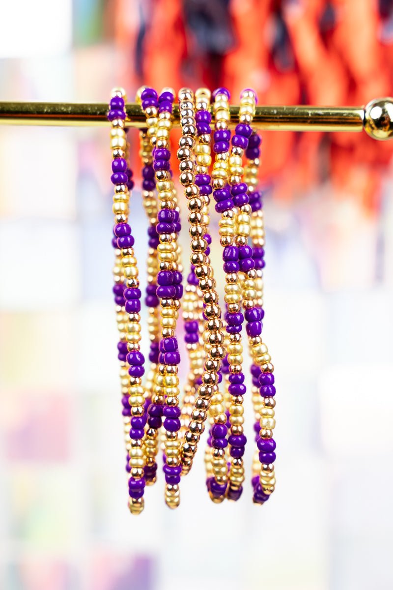 Our Team Purple and Gold Seed Bead Bracelet Set - Wholesale Accessory Market