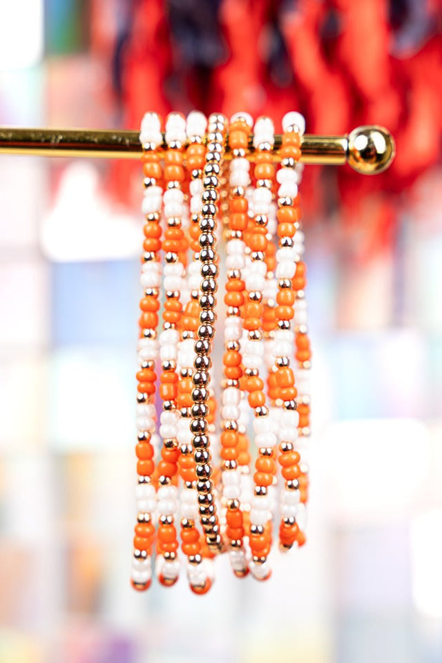 Our Team Orange and White Seed Bead Bracelet Set - Wholesale Accessory Market