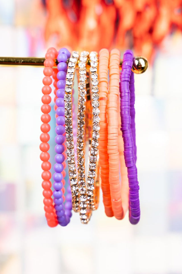 Own The Game Orange and Purple Beaded Bracelet Set - Wholesale Accessory Market