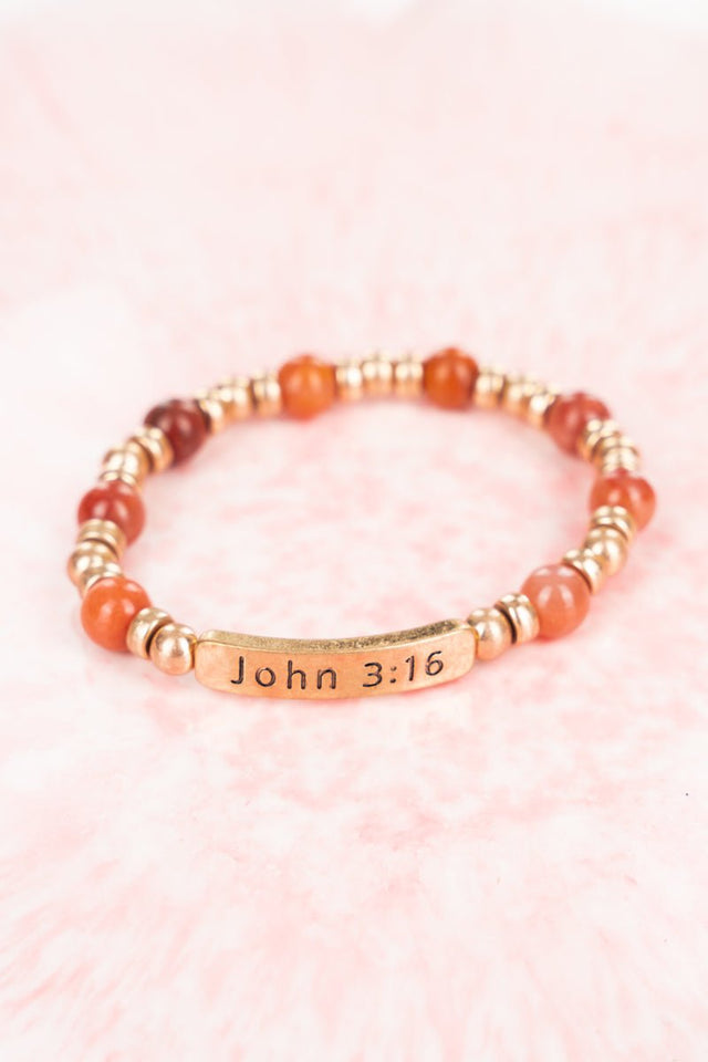 Celia Orange Goldtone 'John 3:16' Beaded Bracelet Set - Wholesale Accessory Market