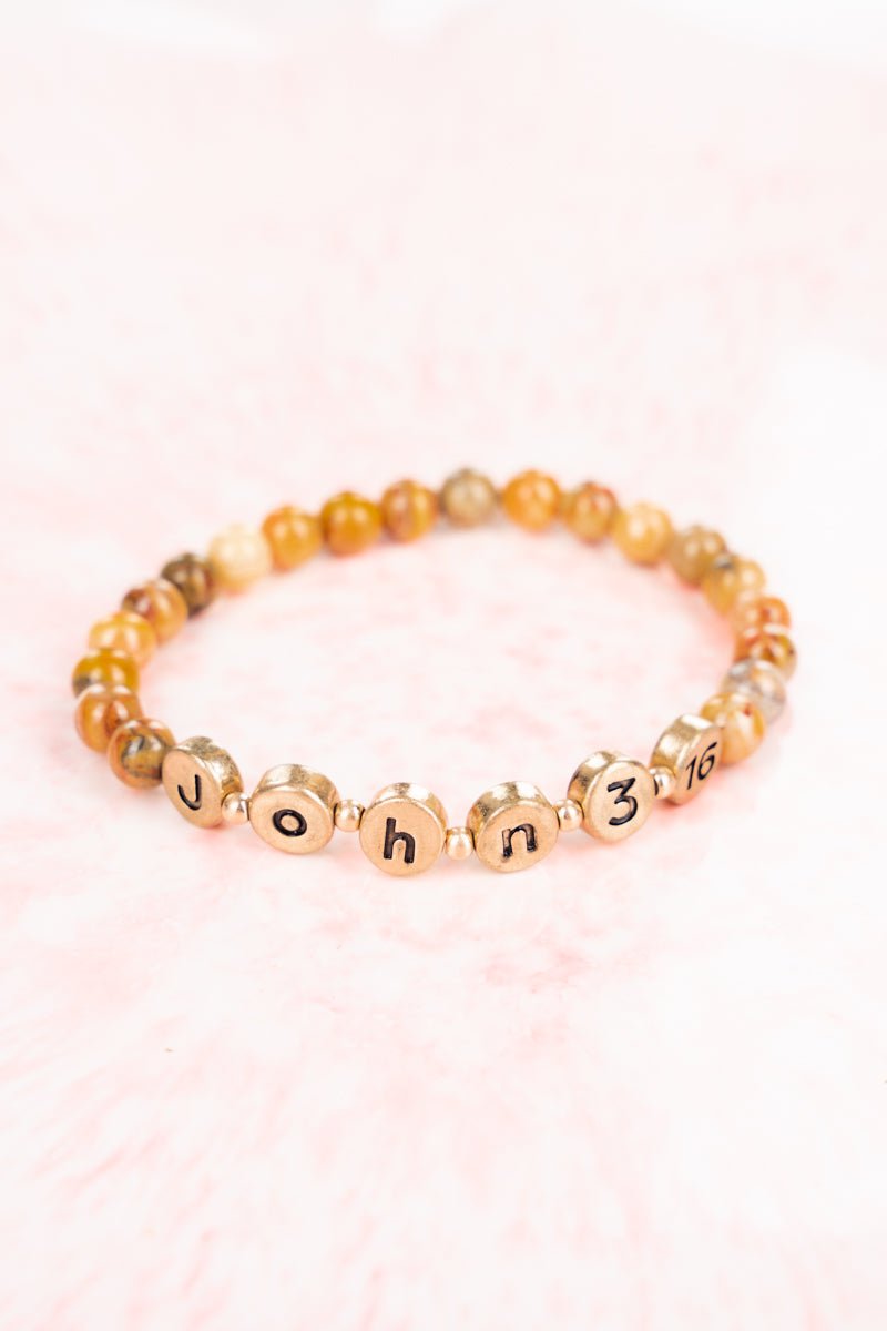 Moriah Brown Goldtone 'John 3:16' Beaded Bracelet Set - Wholesale Accessory Market