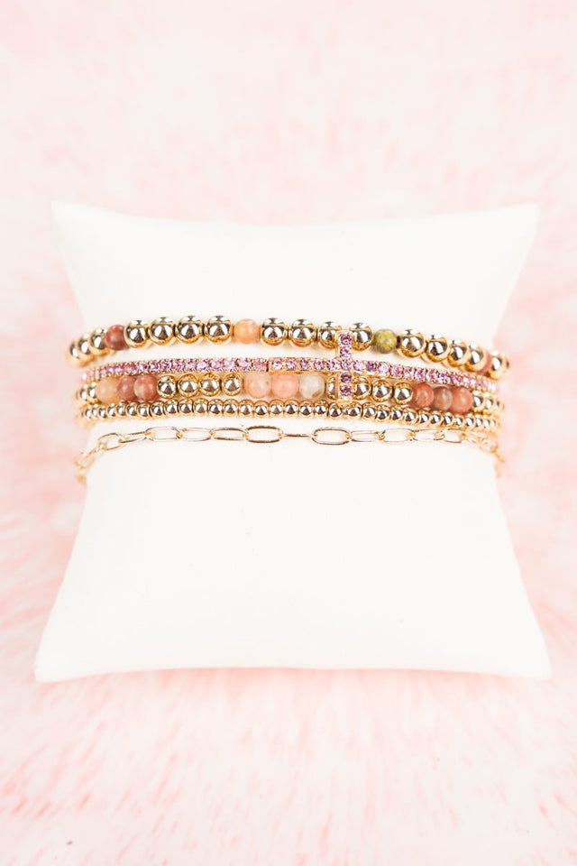 Beatriz Brown Goldtone Beaded and Cross Bracelet Set - Wholesale Accessory Market