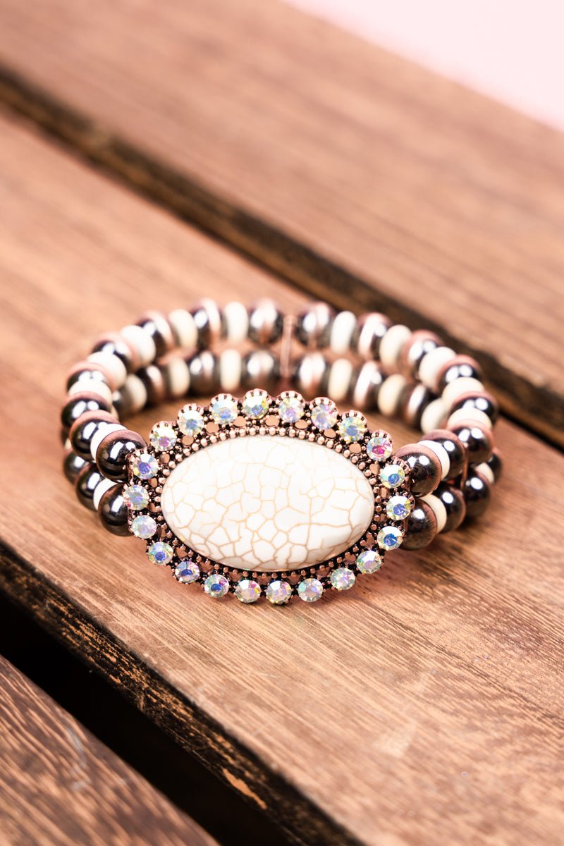 White Bentley Coppertone Beaded Bracelet Set - Wholesale Accessory Market