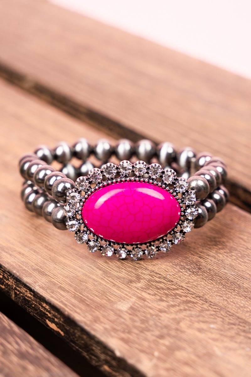 Fuchsia Bentley Silvertone Beaded Bracelet Set - Wholesale Accessory Market