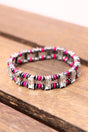 Fuchsia York Town Silvertone Beaded Bracelet Set - Wholesale Accessory Market