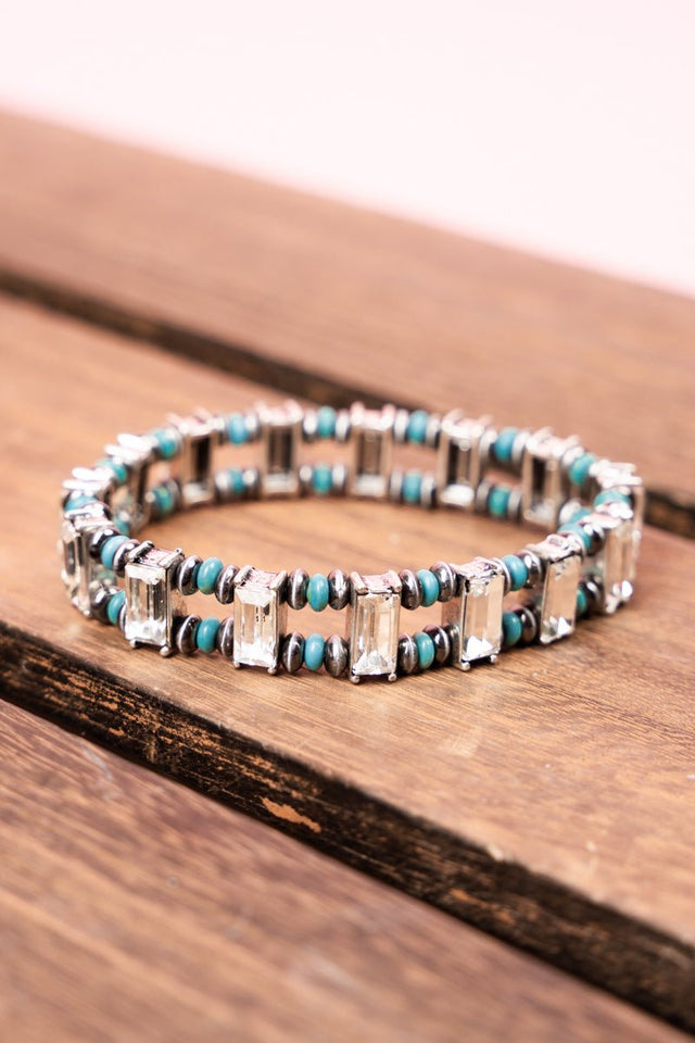 Turquoise York Town Silvertone Beaded Bracelet Set - Wholesale Accessory Market