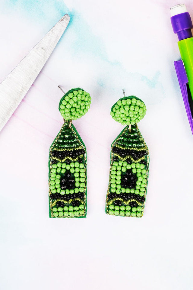 Green Crayon Seed Bead Earrings - Wholesale Accessory Market