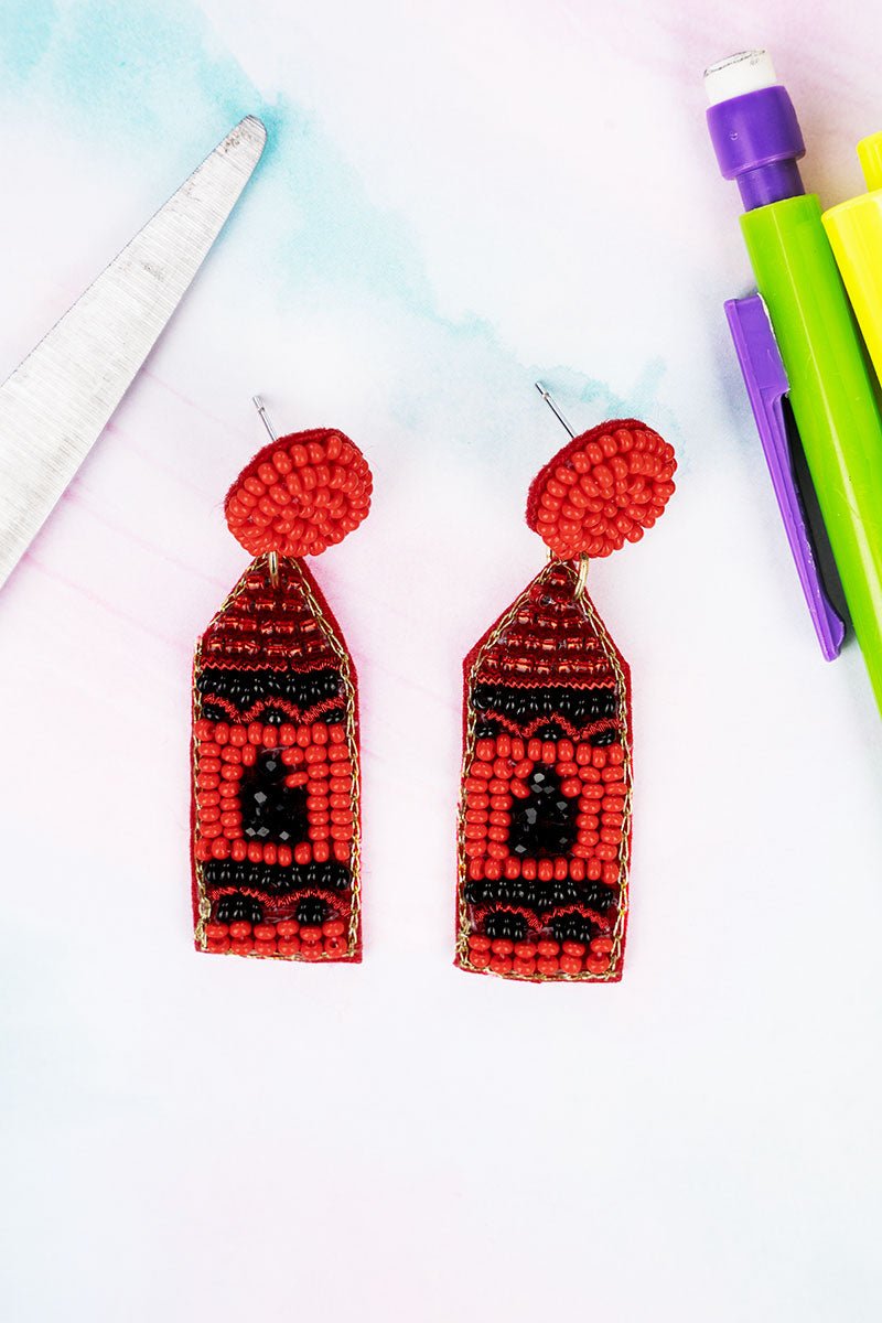 Red Crayon Seed Bead Earrings - Wholesale Accessory Market