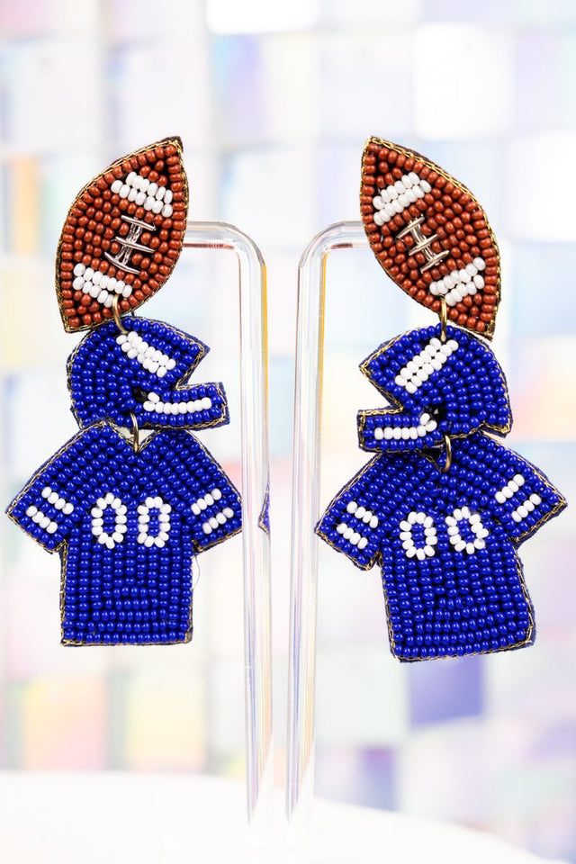 Blue and White Gameday Ready Seed Bead Earrings - Wholesale Accessory Market