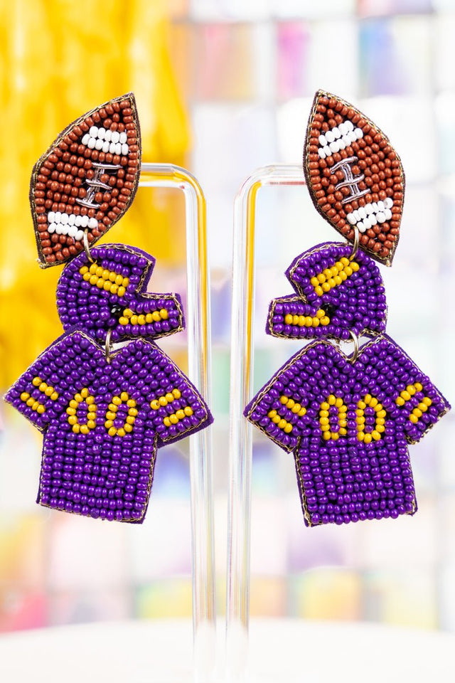 Purple and Yellow Gameday Ready Seed Bead Earrings - Wholesale Accessory Market