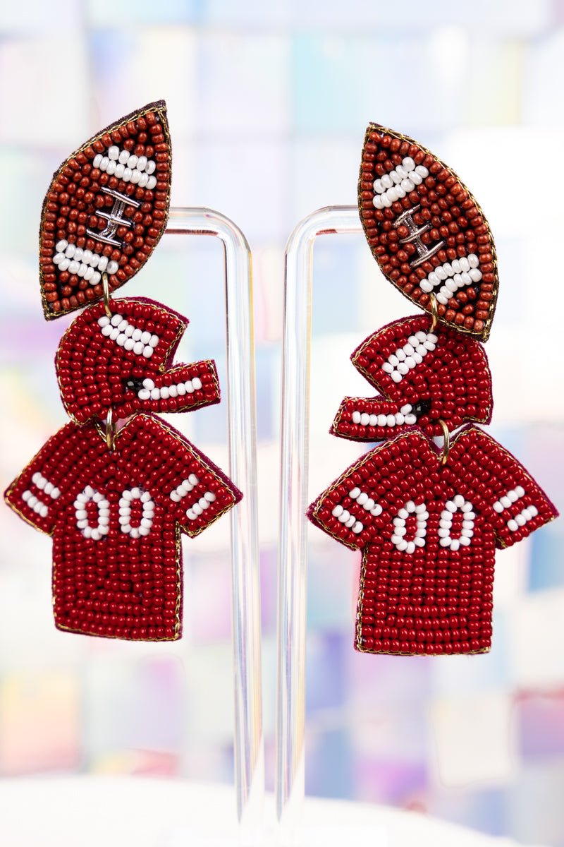 Wine And White State Gameday Ready Seed Bead Earrings - Wholesale Accessory Market