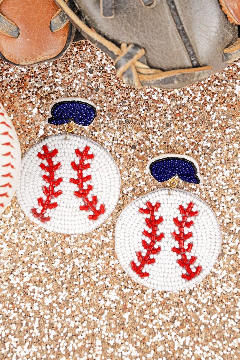 Navy Play Ball Seed Bead Earrings - Wholesale Accessory Market