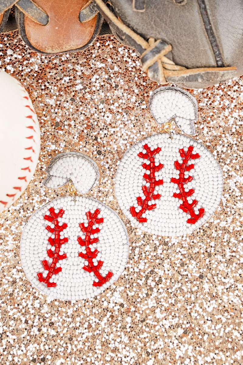 White Play Ball Seed Bead Earrings - Wholesale Accessory Market