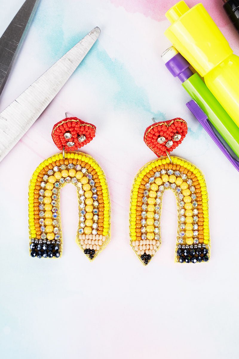 Yellow Crystal Pencil Rainbow Seed Bead Earrings - Wholesale Accessory Market