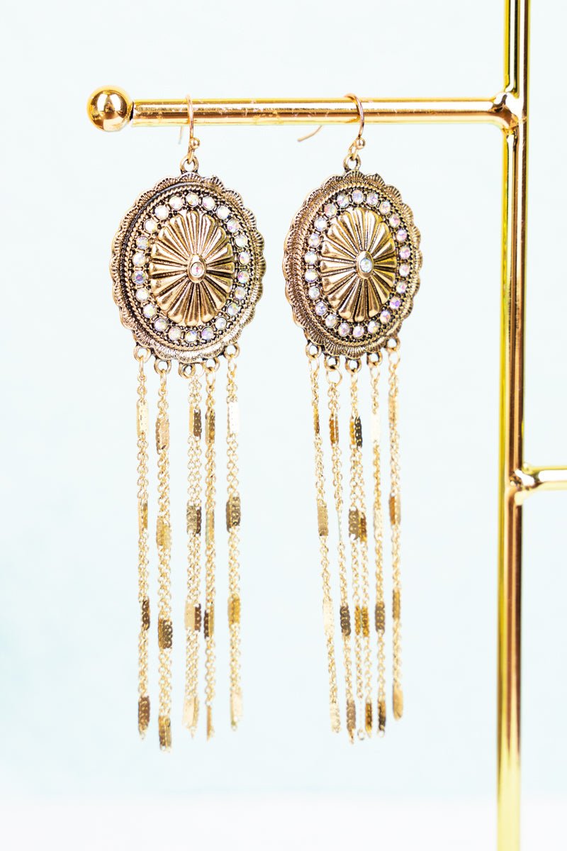 Show Stopper Iridescent Crystal Goldtone Fringe Earrings - Wholesale Accessory Market