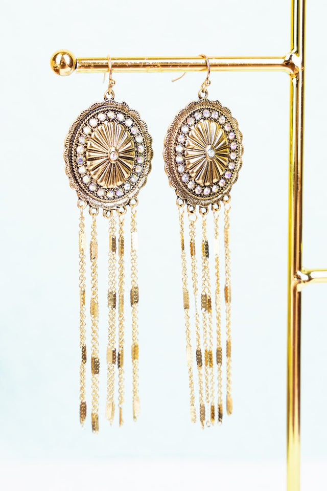 Show Stopper Iridescent Crystal Goldtone Fringe Earrings - Wholesale Accessory Market