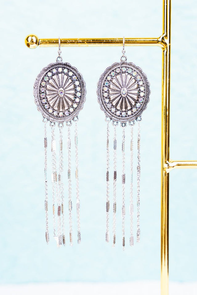 Show Stopper Iridescent Crystal Silvertone Fringe Earrings - Wholesale Accessory Market