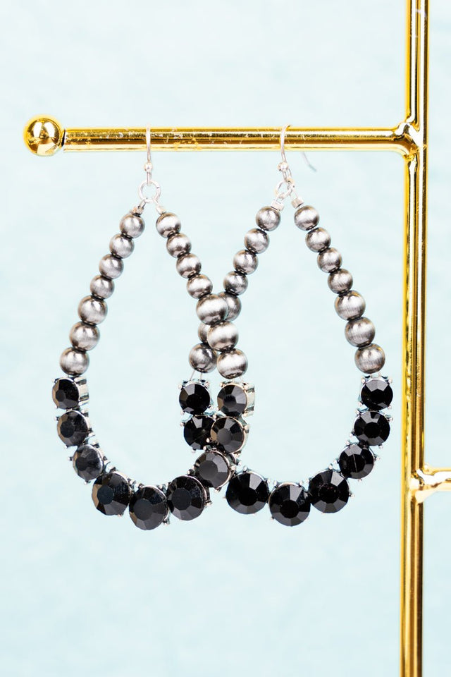 Eyes On You Black Crystal and Silver Pearl Teardrop Earrings - Wholesale Accessory Market