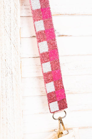 Check You Out Neon Pink Seed Bead Bag Strap - Wholesale Accessory Market