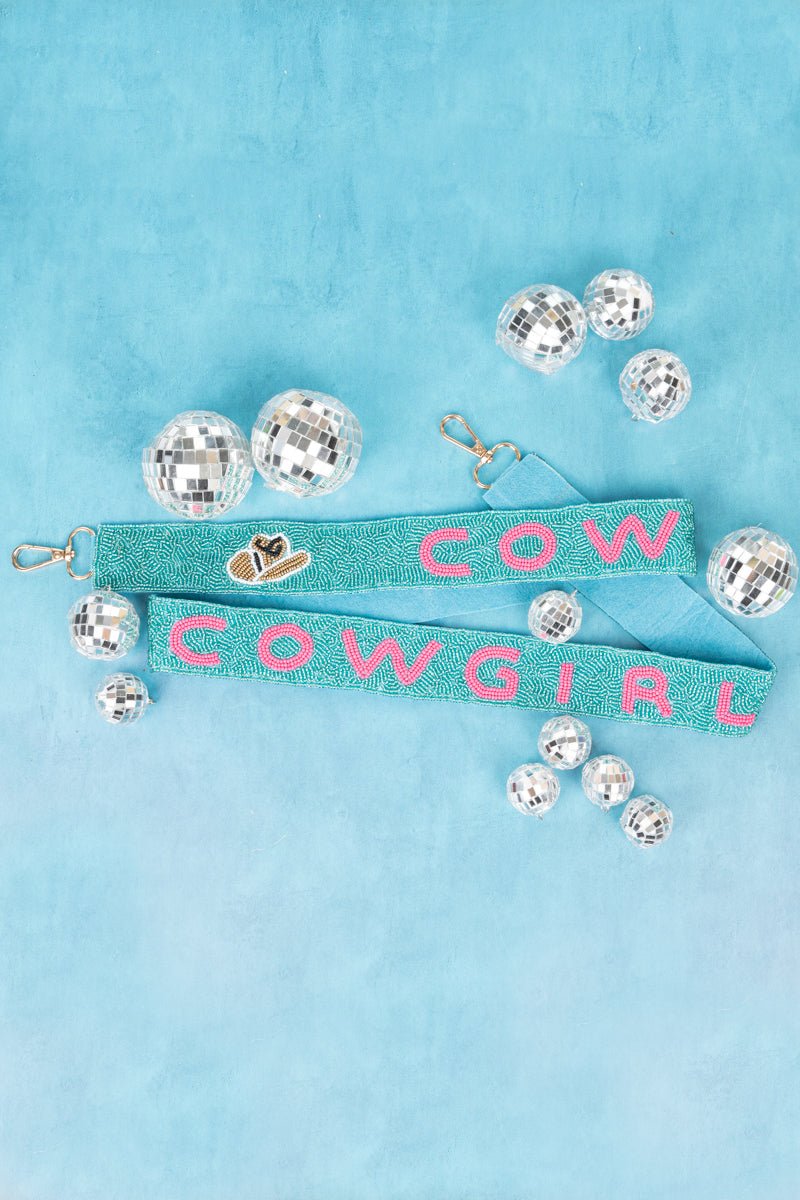 Turquoise and Pink 'Howdy' Hat Seed Bead Bag Strap - Wholesale Accessory Market