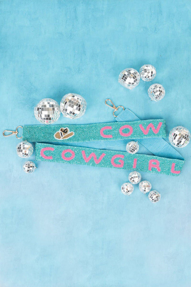 Turquoise and Pink 'Howdy' Hat Seed Bead Bag Strap - Wholesale Accessory Market